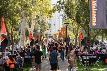 Students and families on Knoles Lawn