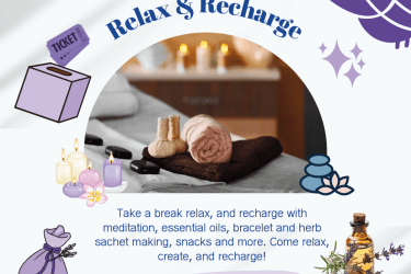 event description is listed around a relaxing image of some folded towels with candles in the background