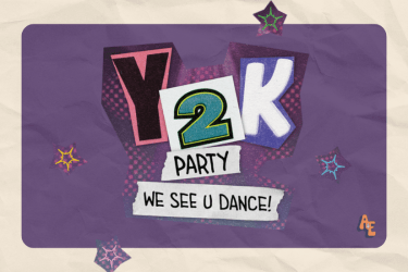 Promotional graphic for ASUOP Arts & Entertainment. Text reads: ‘Y2K Party: We See U Dance’ Follow on Instagram at @asuopae for more info to come!