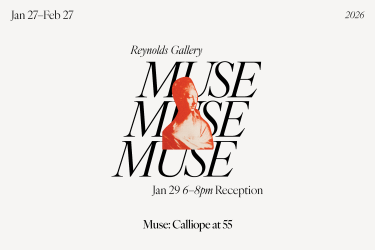 Cream background with Muse repeated under red figure of woman