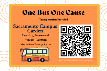 Community Event Volunteer Opportunity!  Join us on our last volunteer trip for the month of February. We will be assisting at the Sacramento Campus Garden. The Volunteer Center will provide transportation to and from the  Sacramento Campus Garden.  Register today!  Contact the Volunteer Center at volunteercenter@pacific.edu with any questions.  Serve with heart. Serve with Pacific.