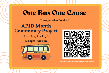 Community Event Volunteer Opportunity!  Join us, on April 17th from 2:00pm to 6:00pm for an early evening  of hands-on community service. The Volunteer Center will provide transportation to and from the event site.   Register today!  Contact the Volunteer Center at volunteercenter@pacific.edu with any questions.  "Serve with heart, Serve with Pacific”