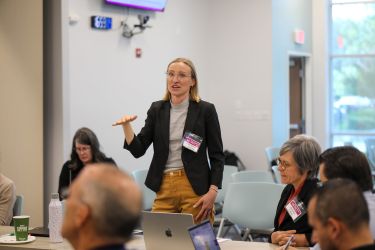 Student speaking to an audience.