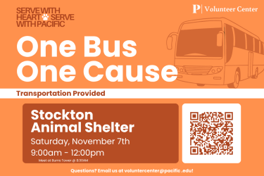 Join us on November 7 from 9:00 AM–12:00 PM for a paws-itively rewarding volunteer opportunity at the Stockton Animal Shelter!   Spend your morning making a difference for animals in need while supporting the dedicated staff who care for them every day. This is a great opportunity to give back to the community, gain volunteer experience, and maybe even make a few furry friends along the way!   Transportation is provided to and from the volunteer site.  Seats are limited, so register today.