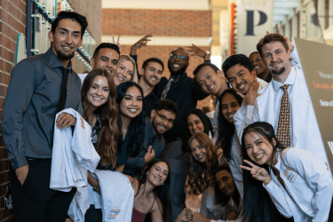 Group of happy health sciences students