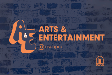 Promotional graphic for ASUOP Arts & Entertainment. Text reads: ‘Arts & Entertainment’ Follow on Instagram at @asuopae