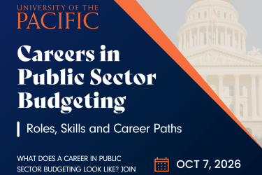 A blue and orange poster that says "Careers in public Sector Budgeting."