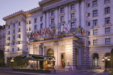 san francisco fairmont front of building at dusk