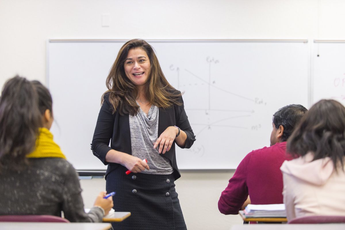 Economics professor teaching class