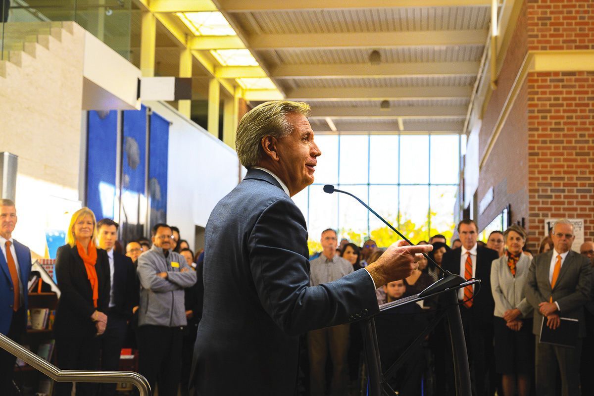 president Callahan speaks to crowd