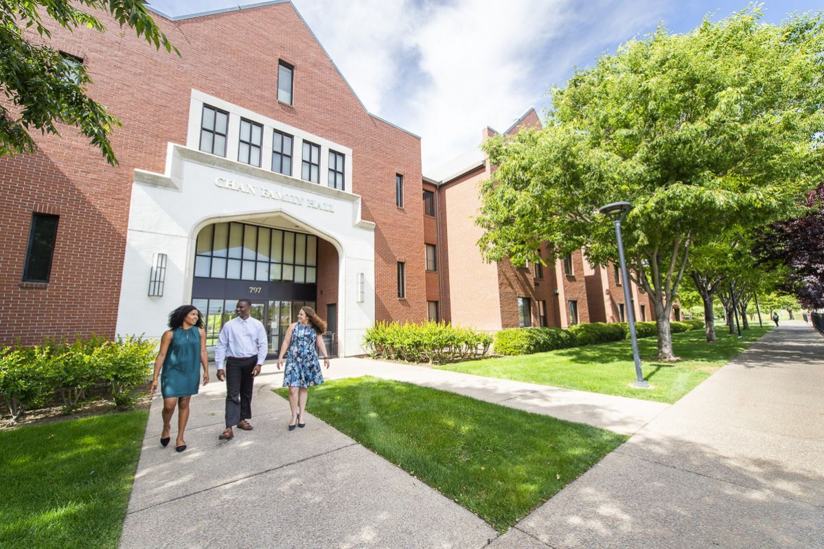 Students outside Chan Family Hall