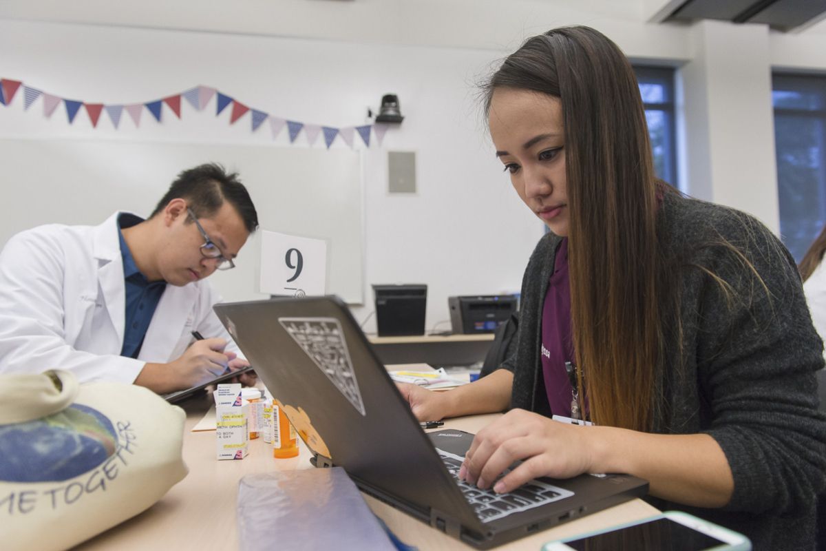 student using laptop
