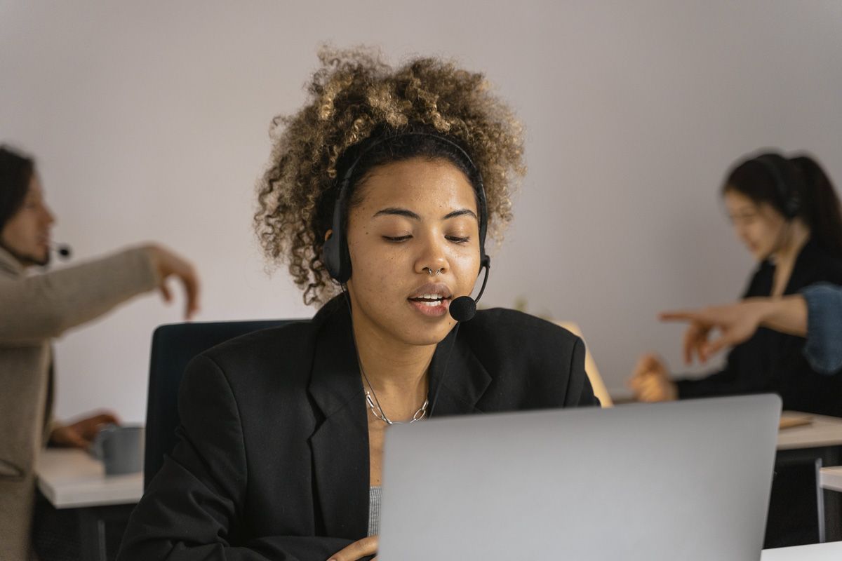 woman talking on headset