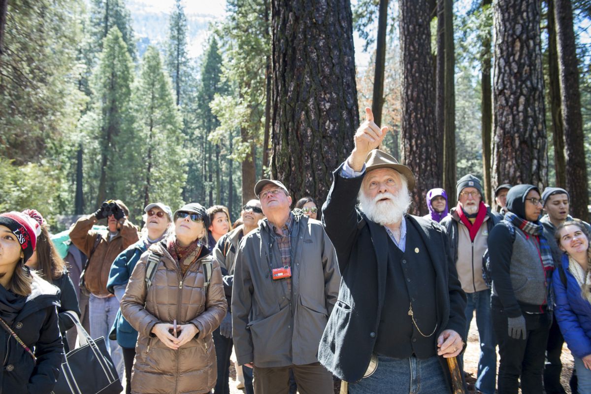 As part of the John Muir Symposium, participants traveled to Yosemite National Park. John Muir reenactor Frank Helling provided stories of the history, geology and natural history of the Central Valley, Sierra Nevada and Yosemite.