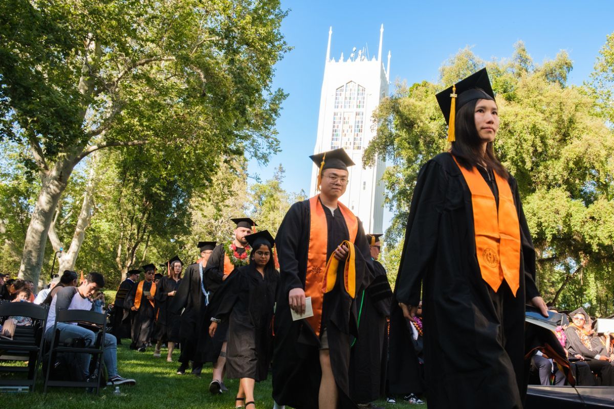 Graduating students walking at commencement