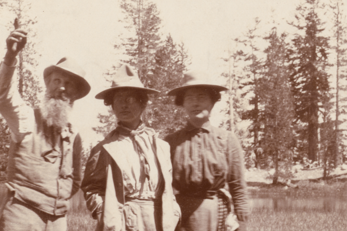 John Muir and two women in Yosemite Valley
