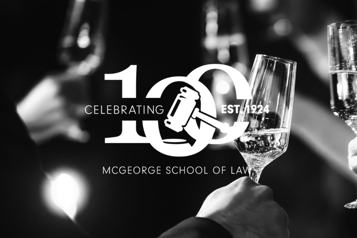 100-year logo and black and white image of people raising a glass