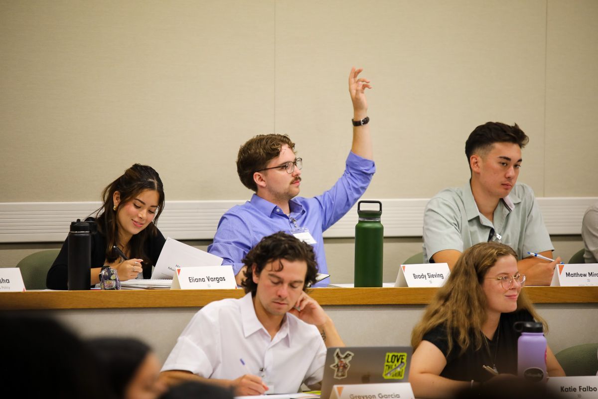 student raising hand