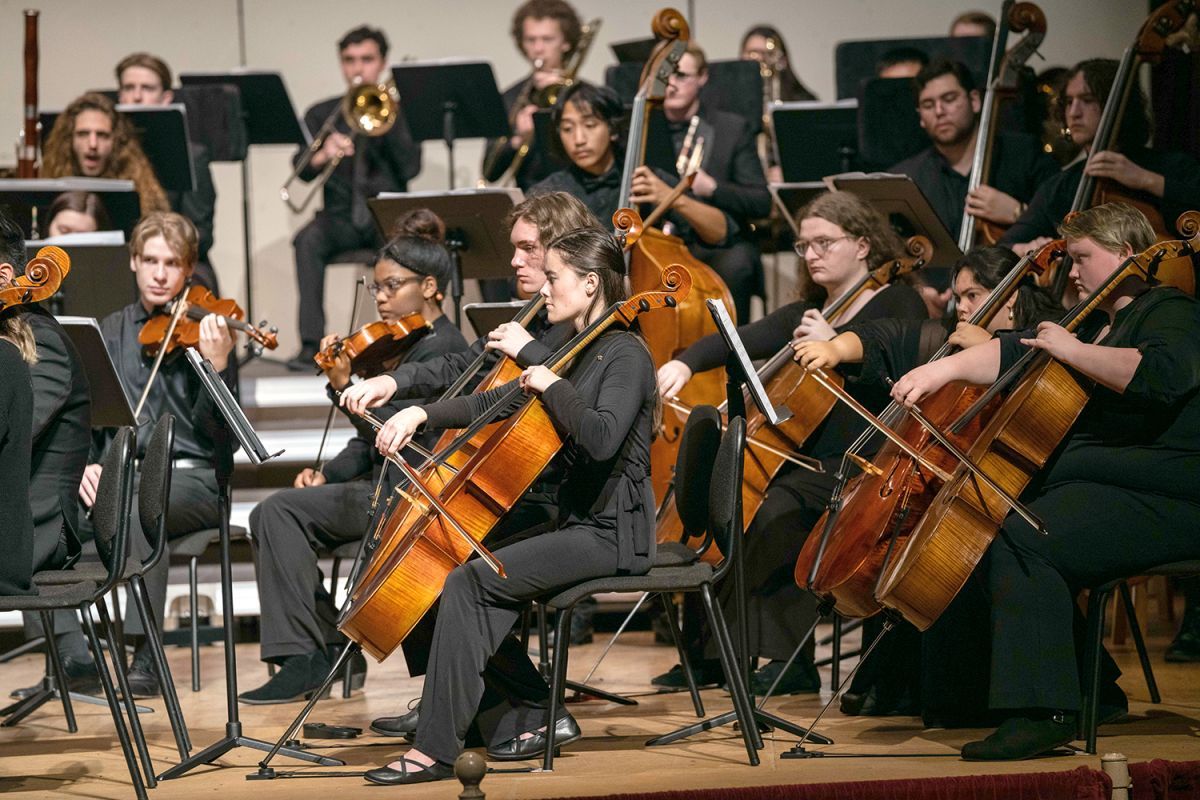 Students playing in University of the Pacific's orchestra ensemble