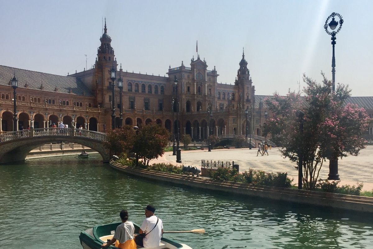 students in a gondola in a canal