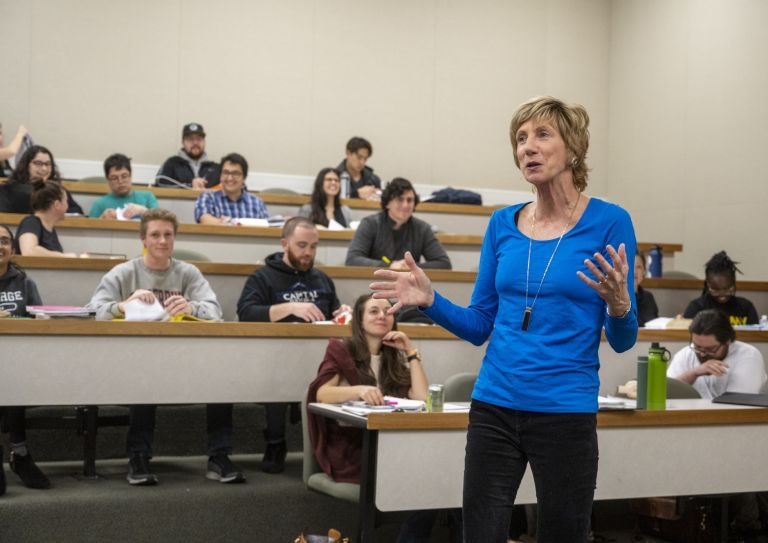 a professor teaches a class