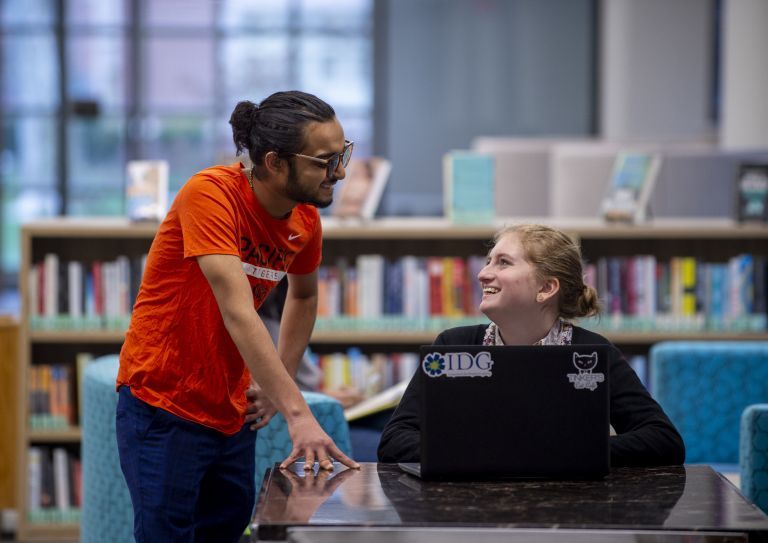 two students in the library