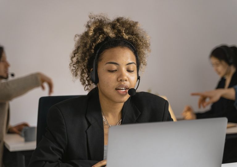 woman talking on headset