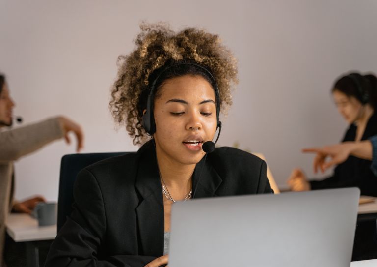 woman talking on headset