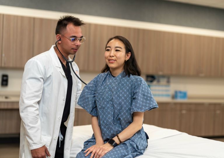 Students practice lab skills in University of the Pacific's Entry-Level Master of Science in Nursing program's simulation lab.