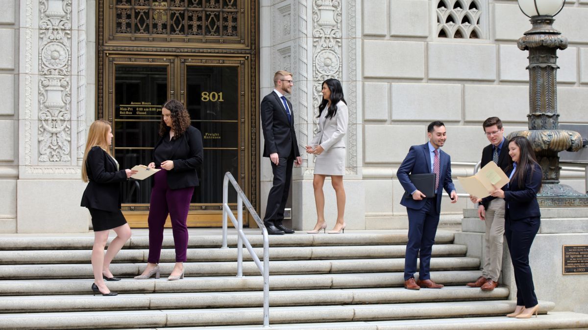 students student on courtroom steps