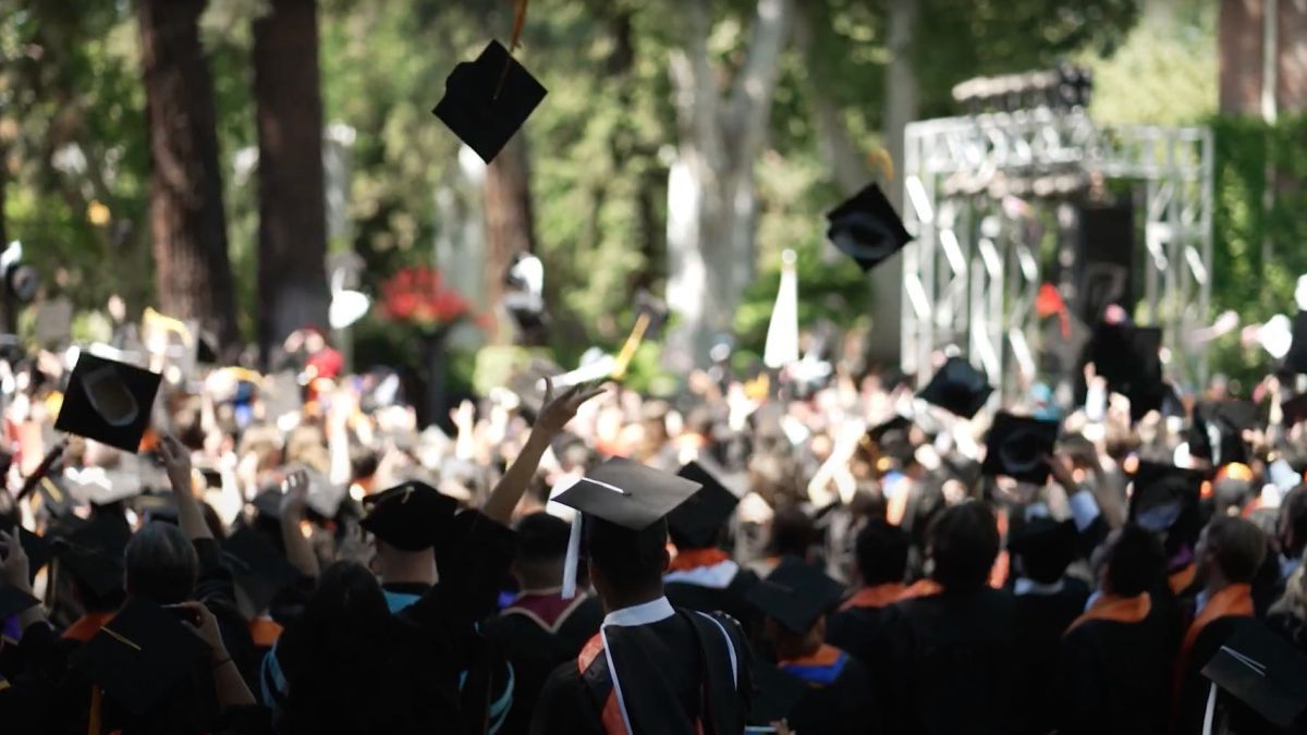 graduates throwing their caps in the air