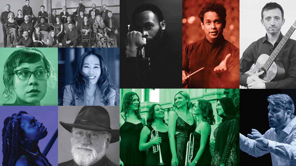 a montage of headshots from various performers 