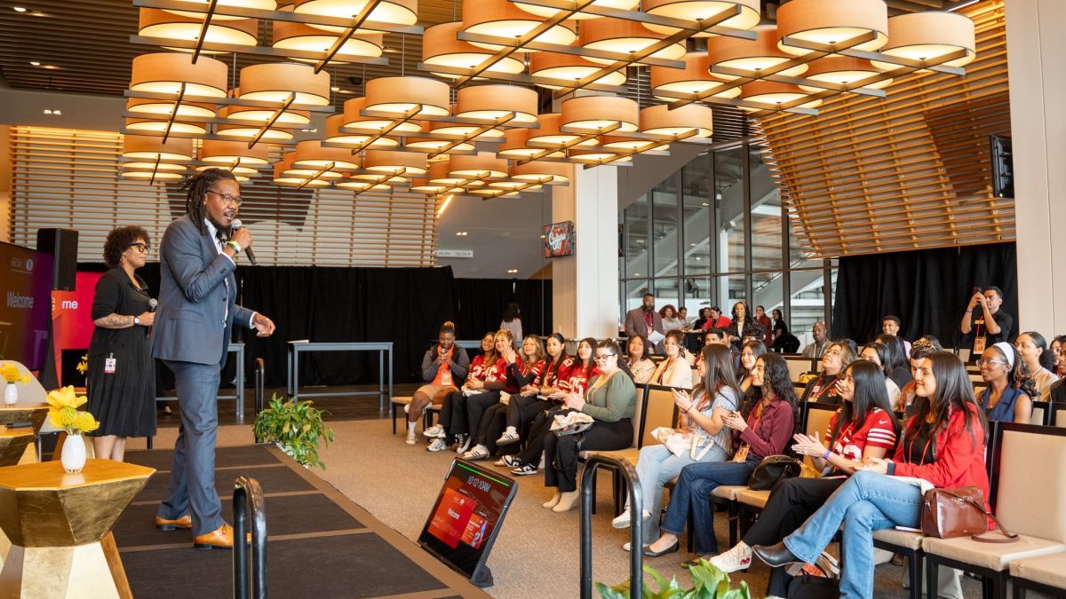 Donte Miller addresses students at Culture Day