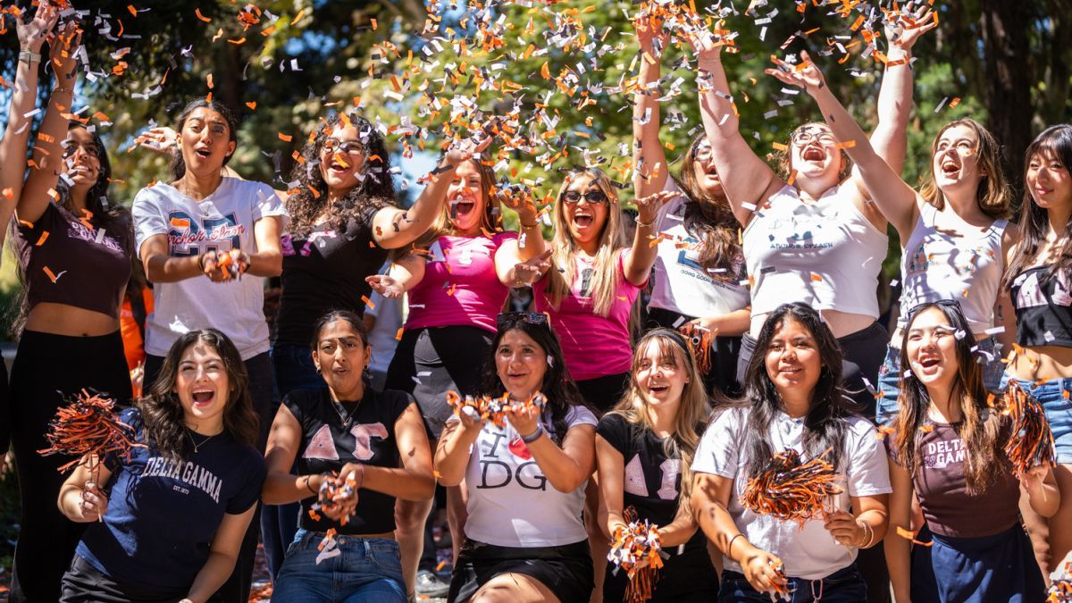 Group of students cheering