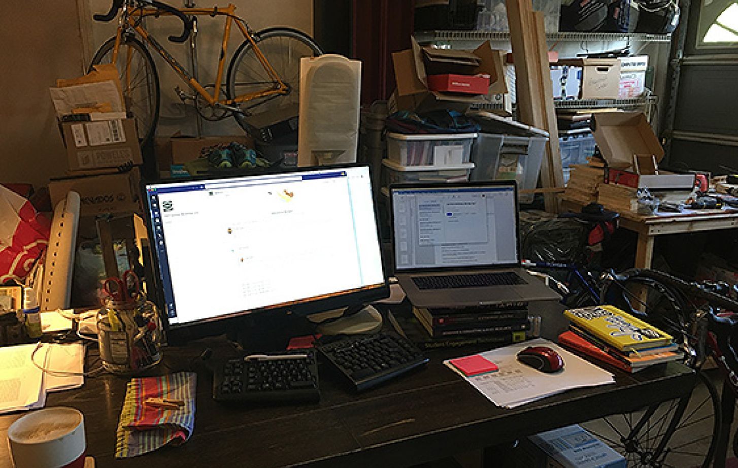 Political science professor Keith Smith has set up an office in his garage at home.