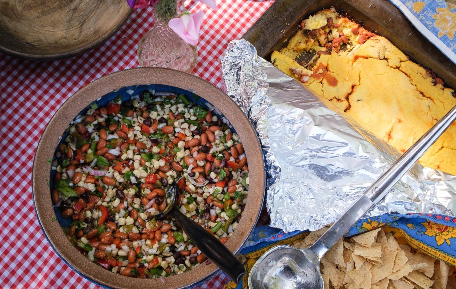 Bean salad and tamale pie