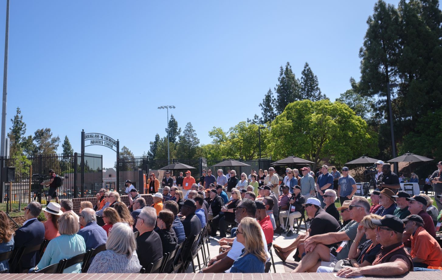 crowd gathered at football plaza