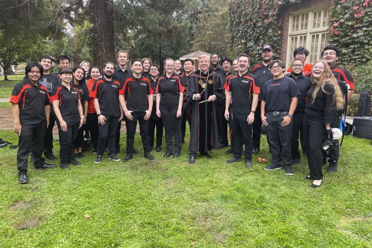 Pacific Pep Band with President Callahan in October 2021