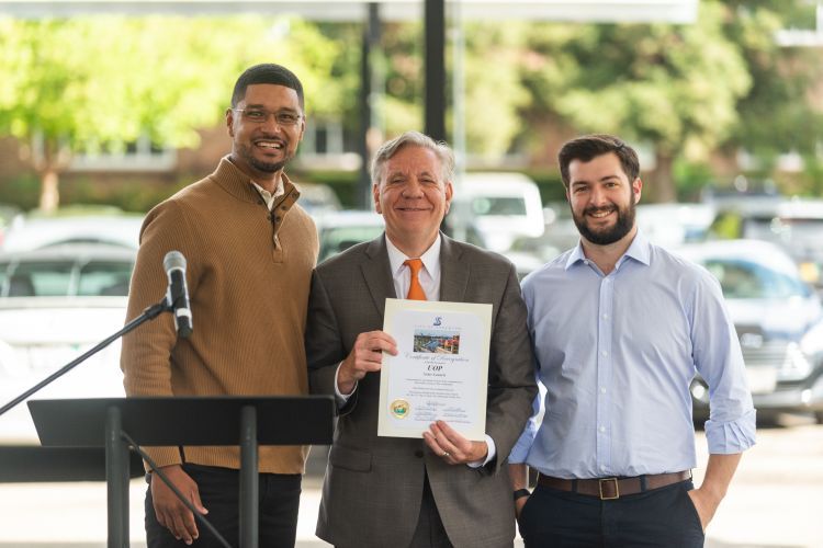 Stockton Mayor Kevin Lincoln with President Callahan and Grant Kirkpatrick 