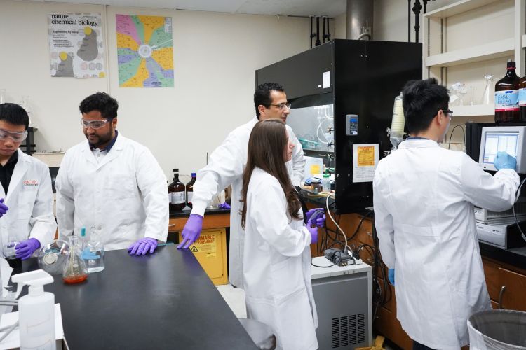 Professor Alhamadsheh and research assistants in the lab