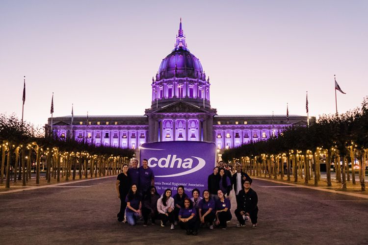 City Hall lit in purple
