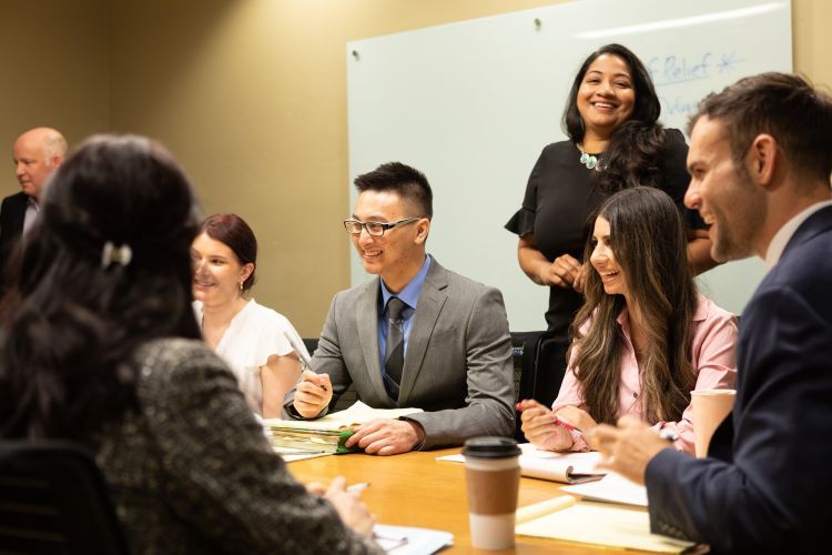 students sit at a table