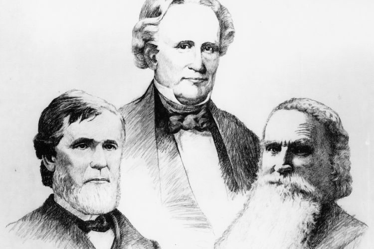 black and white drawings of Reverends Edward Bannister, Isaac Owen and William Taylor