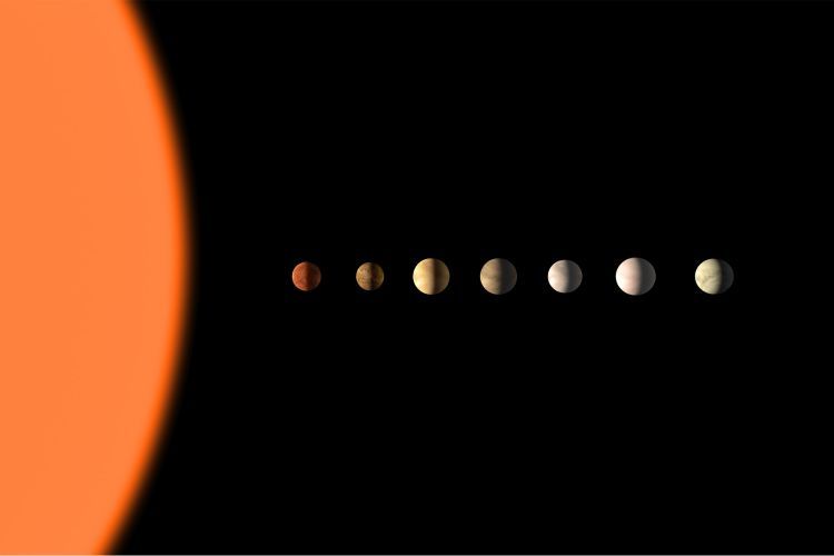 Artist rendering of the seven planets in the Kepler-385 system