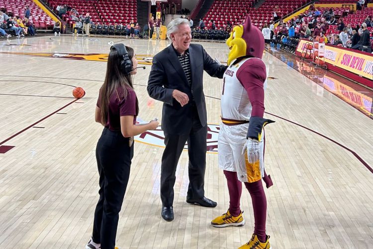 President Callahan with ASU mascot Sparky