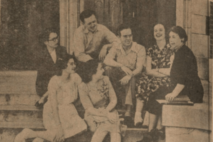 Professor Wilhelmina Harbert with music therapy students in 1948.