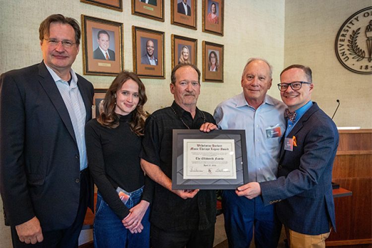 (L-R) Conservatory of Music Dean Peter Witte, Melissa Ellsworth, Brian Ellsworth, Bill Ellsworth and Professor Eric Waldon