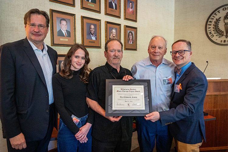 (L-R) Conservatory of Music Dean Peter Witte, Melissa Ellsworth, Brian Ellsworth, Bill Ellsworth and Professor Eric Waldon 