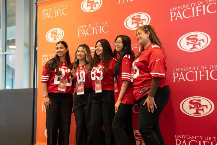 Students wearing 49ers jerseys