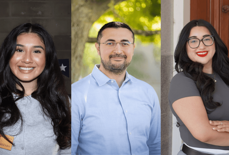 A collage of three portraits of students, two are female and one is male